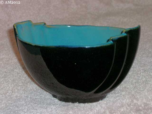 Frankoma 35 large mint bowl glazed black with turquoise interior